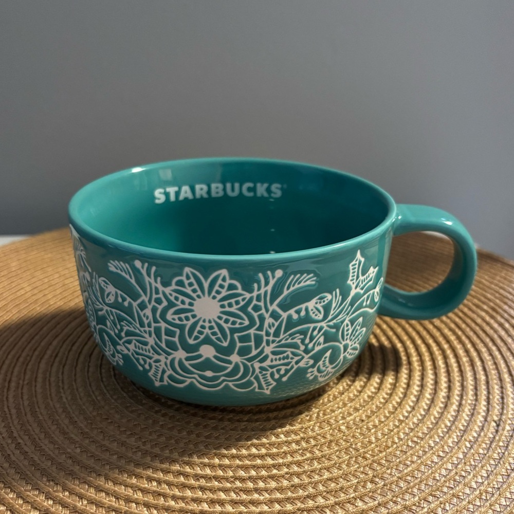 Starbucks 2022 Christmas Teal Floral Mug